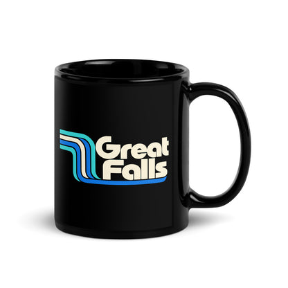 Great Falls — black mug, 11 oz, right side, logo on both sides
