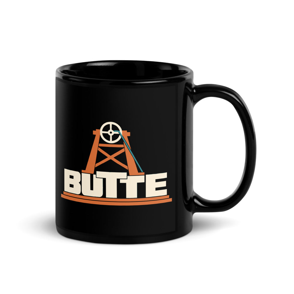 Butte — black mug, 11 oz, right side, logo on both sides