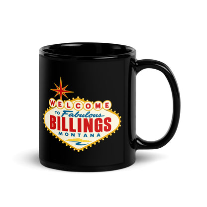 Billings - Welcome Sign — black mug, 11 oz, right side, logo on both sides