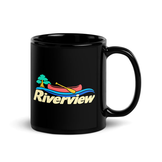 Riverview — black mug, 11 oz, right side, logo on both sides