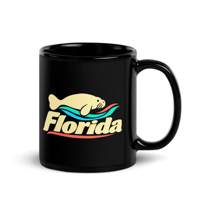 Florida Manatee — black mug, 11 oz, right side, logo on both sides
