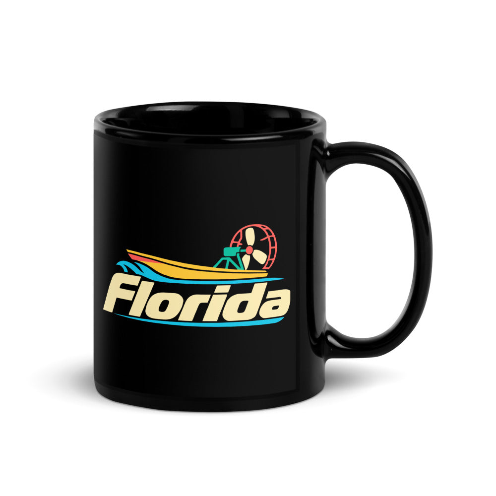 Florida Airboat — black mug, 11 oz, right side, logo on both sides
