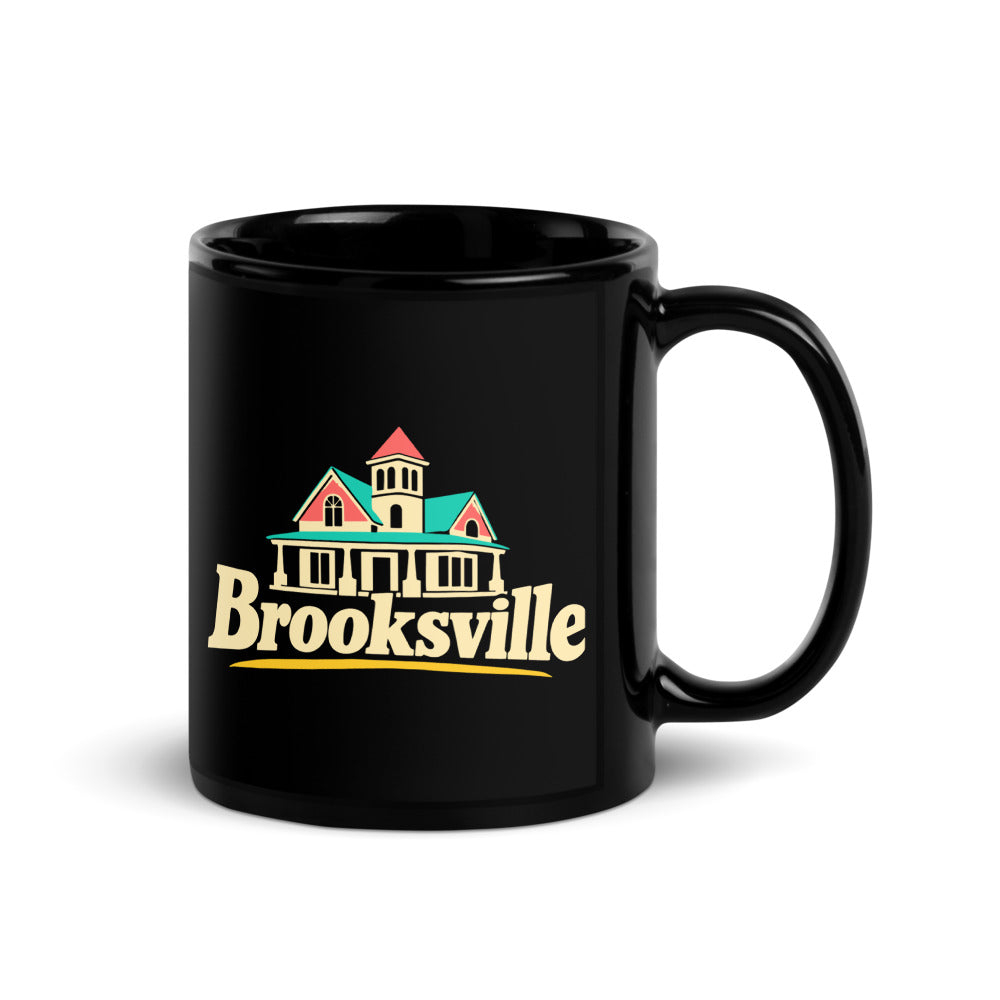 Brooksville — black mug, 11 oz, right side, logo on both sides