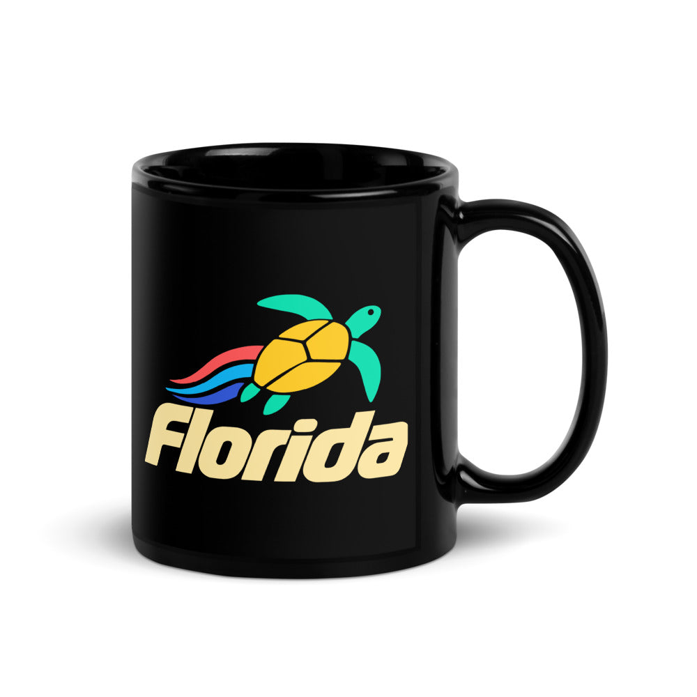 Florida Sea Turtle — black mug, 11 oz, right side, logo on both sides