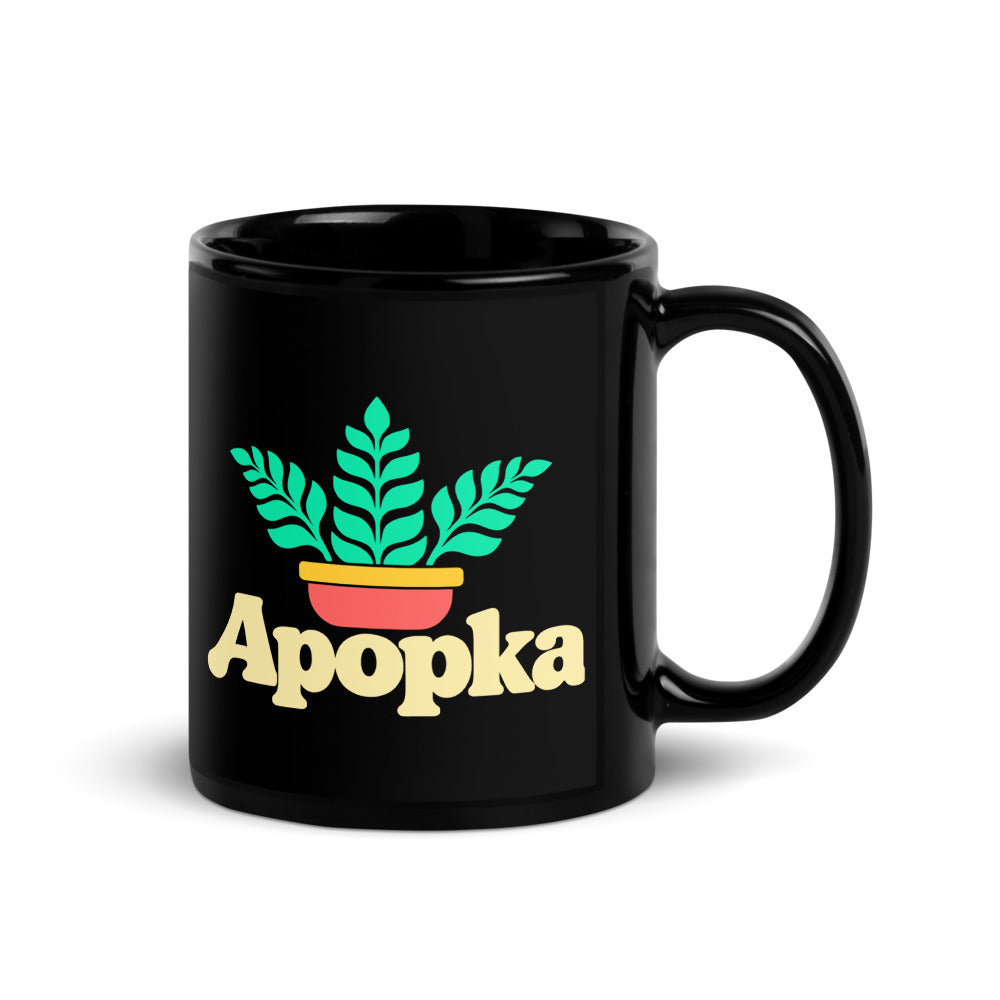 Apopka — black mug, 11 oz, right side, logo on both sides