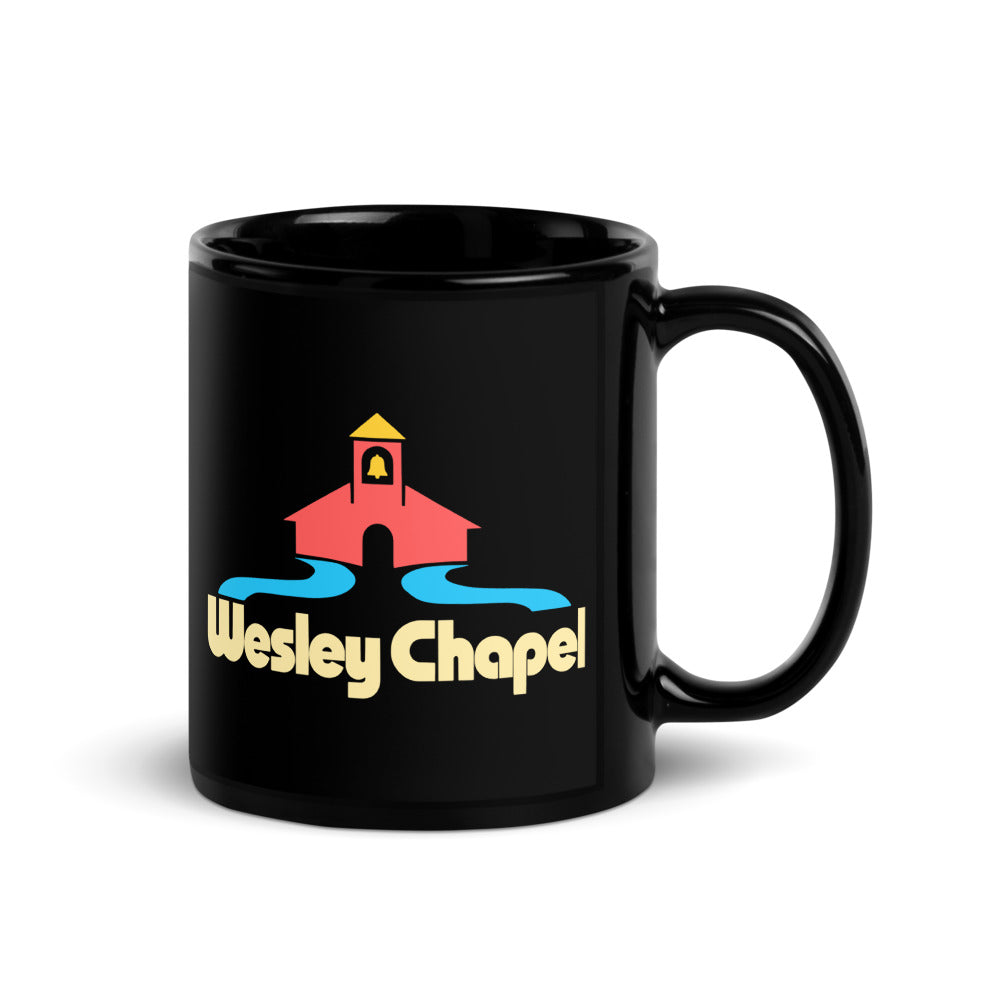 Wesley Chapel — black mug, 11 oz, right side, logo on both sides