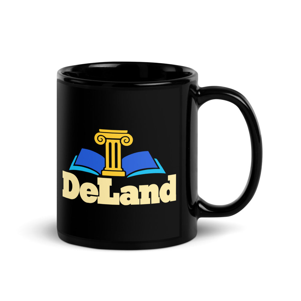 DeLand — black mug, 11 oz, right side, logo on both sides