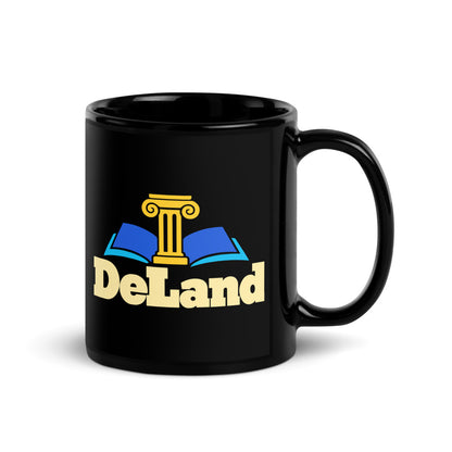 DeLand — black mug, 11 oz, right side, logo on both sides