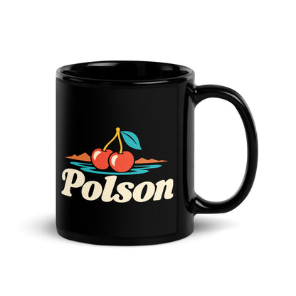 Polson — black mug, 11 oz, right side, logo on both sides