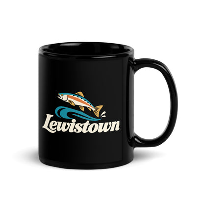 Lewistown — black mug, 11 oz, right side, logo on both sides