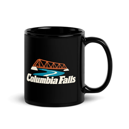 Columbia Falls — black mug, 11 oz, right side, logo on both sides
