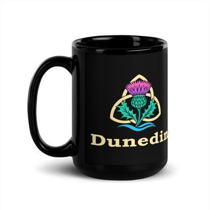 Dunedin — Black mug, 15 oz, left side, logo on both sides