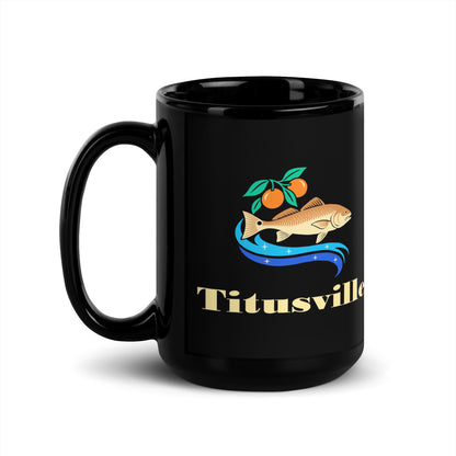 Titusville — Black mug, 15 oz, left side, logo on both sides