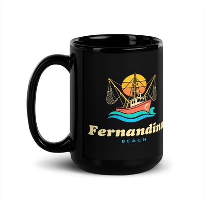 Fernandina Beach — Black mug, 15 oz, left side, logo on both sides