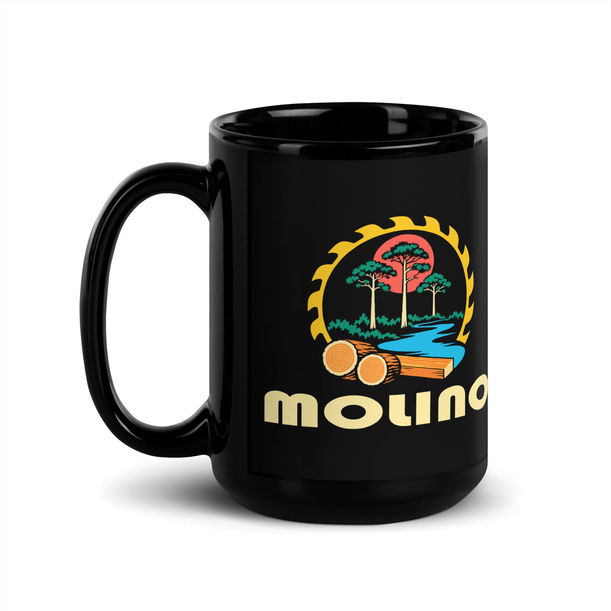 Molino — Black mug, 15 oz, left side, logo on both sides