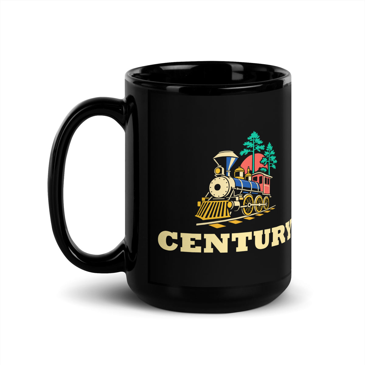 Century — Black mug, 15 oz, left side, logo on both sides