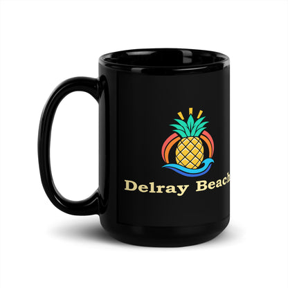 Delray Beach — Black mug, 15 oz, left side, logo on both sides