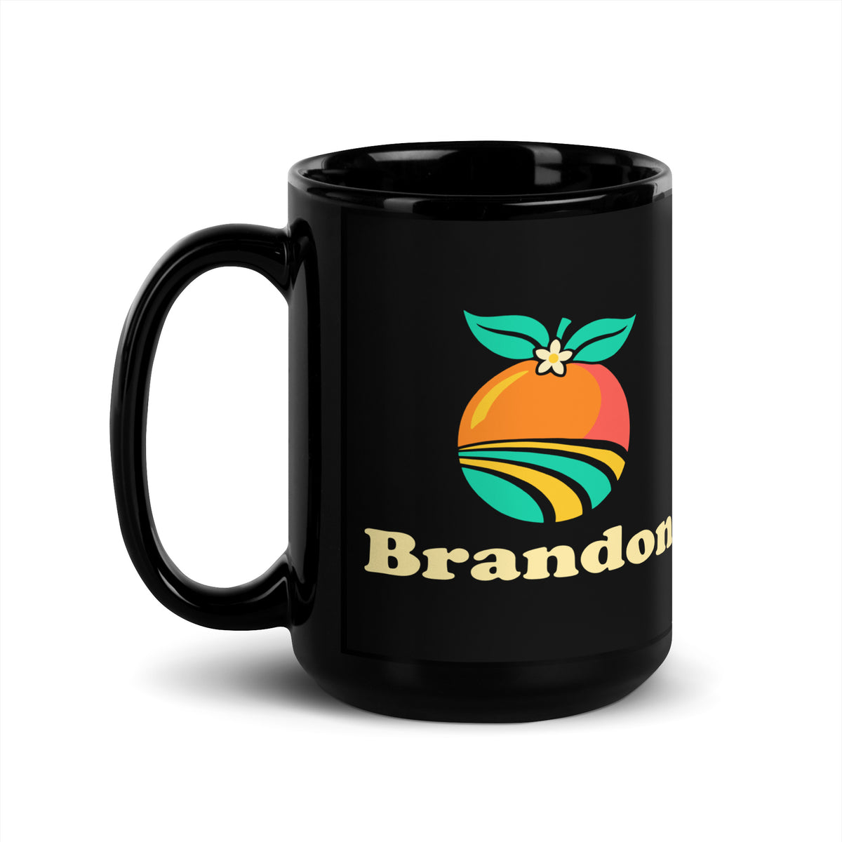 Brandon — Black mug, 15 oz, left side, logo on both sides