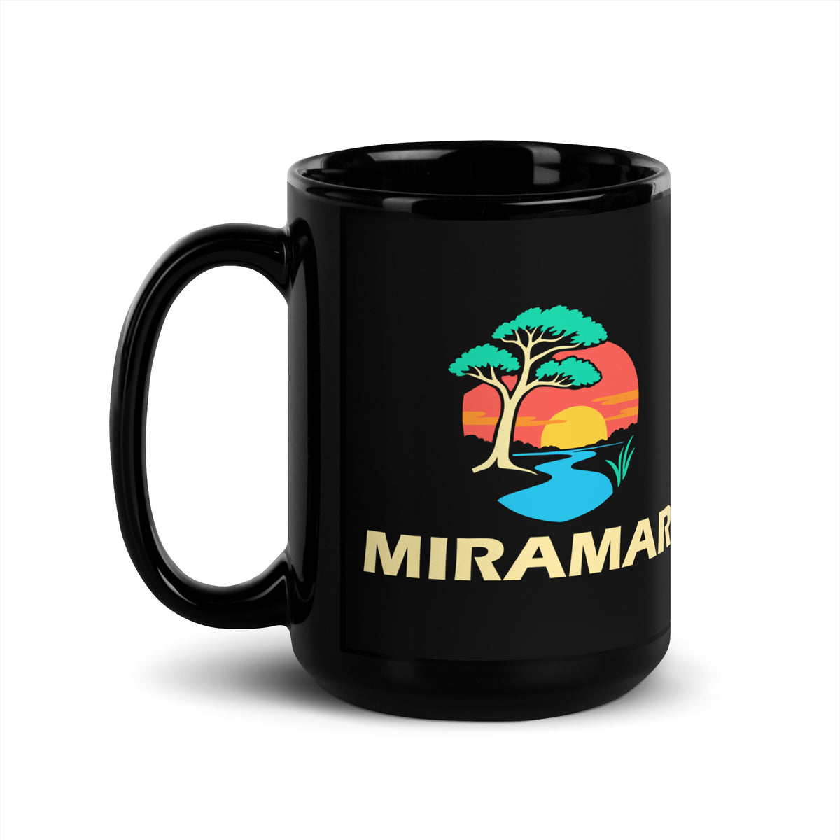 Miramar — Black mug, 15 oz, left side, logo on both sides