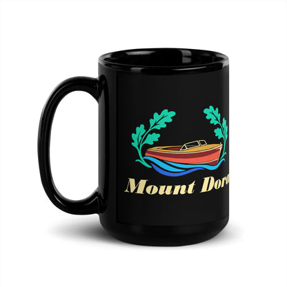 Mount Dora — Black mug, 15 oz, left side, logo on both sides