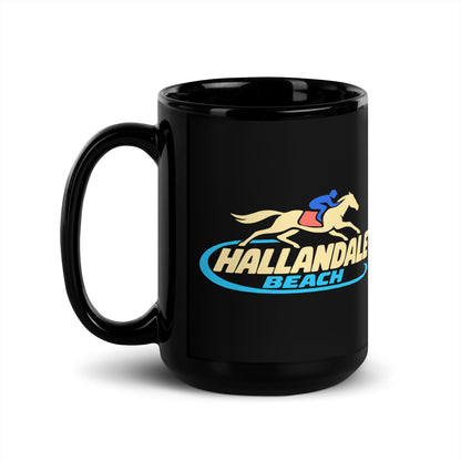 Hallandale Beach — Black mug, 15 oz, left side, logo on both sides