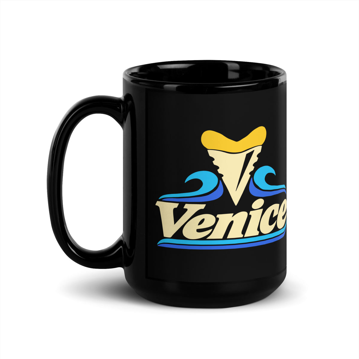 Venice — Black mug, 15 oz, left side, logo on both sides