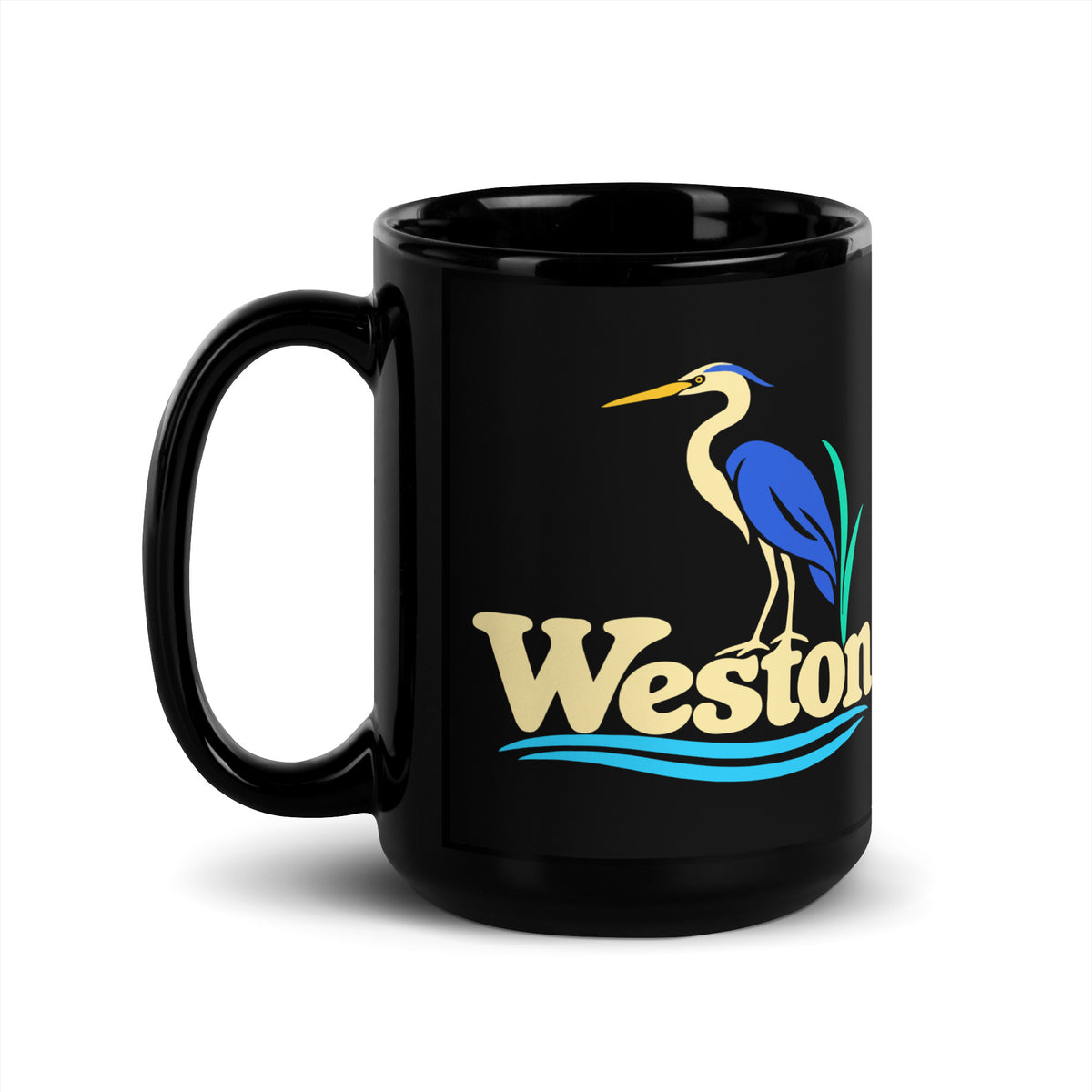 Weston — Black mug, 15 oz, left side, logo on both sides