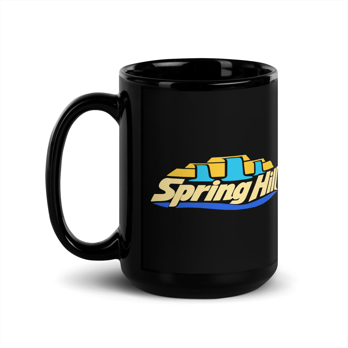 Spring Hill — Black mug, 15 oz, left side, logo on both sides