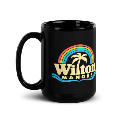 Wilton Manors — Black mug, 15 oz, left side, logo on both sides