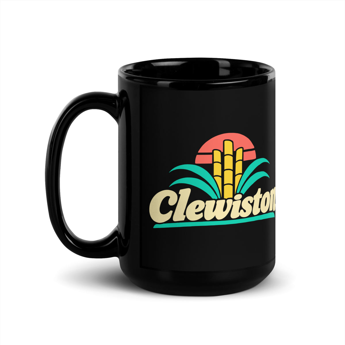 Clewiston — Black mug, 15 oz, left side, logo on both sides
