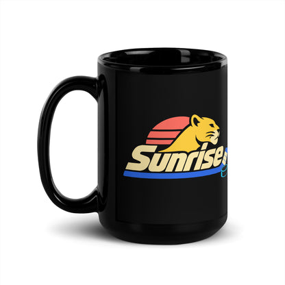 Sunrise — Black mug, 15 oz, left side, logo on both sides