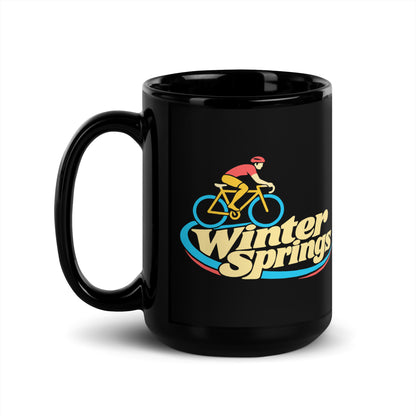 Winter Springs — Black mug, 15 oz, left side, logo on both sides