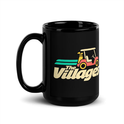 The Villages — Black mug, 15 oz, left side, logo on both sides