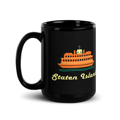 Staten Island — black mug, 15 oz, left side, logo on both sides