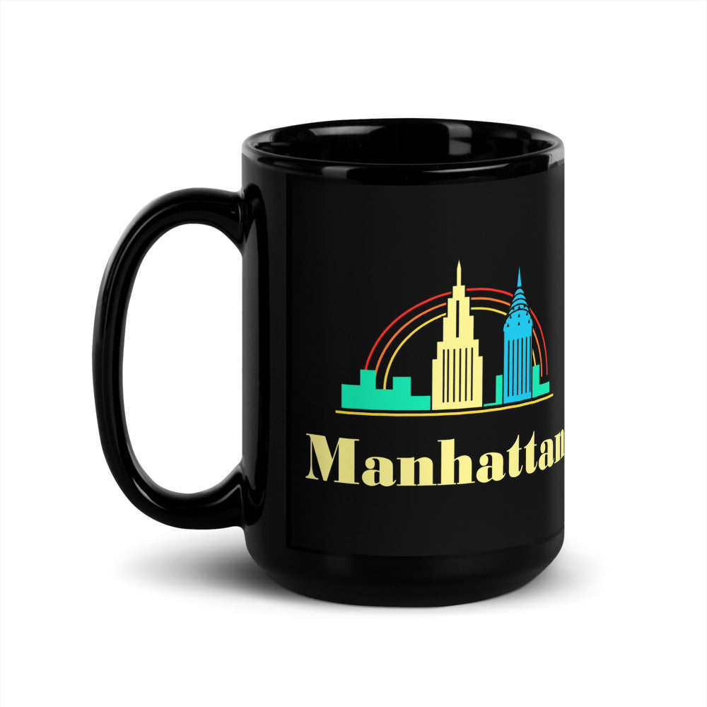 Manhattan — black mug, 15 oz, left side, logo on both sides