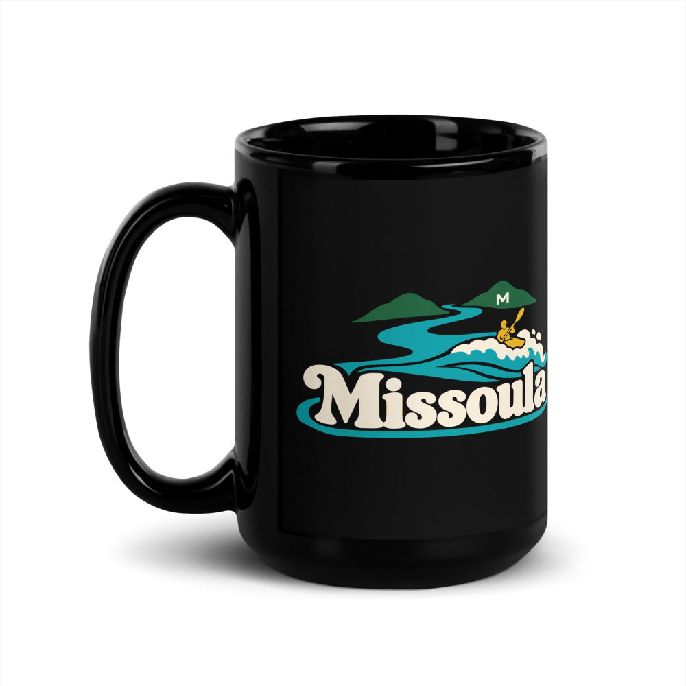 Missoula — black mug, 15 oz, left side, logo on both sides