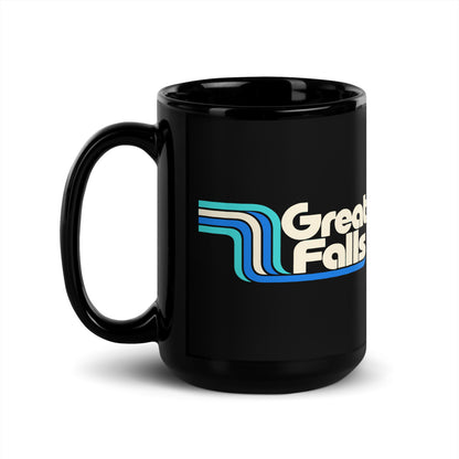 Great Falls — black mug, 15 oz, left side, logo on both sides