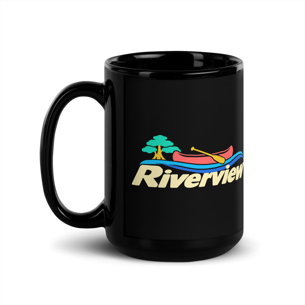 Riverview — black mug, 15 oz, left side, logo on both sides