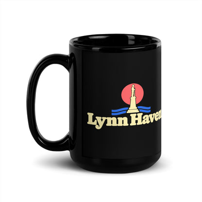 Lynn Haven — black mug, 15 oz, left side, logo on both sides