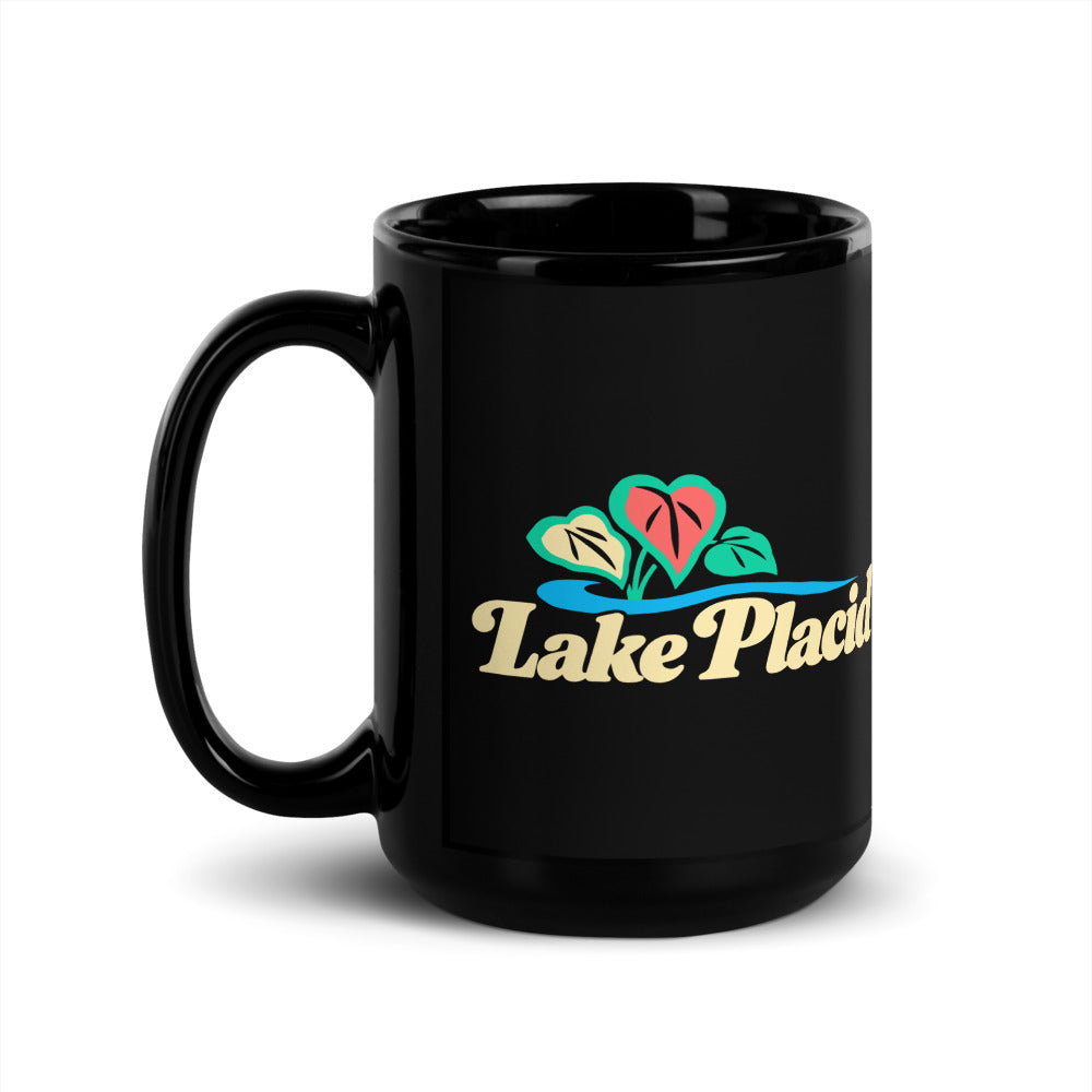 Lake Placid — black mug, 15 oz, left side, logo on both sides
