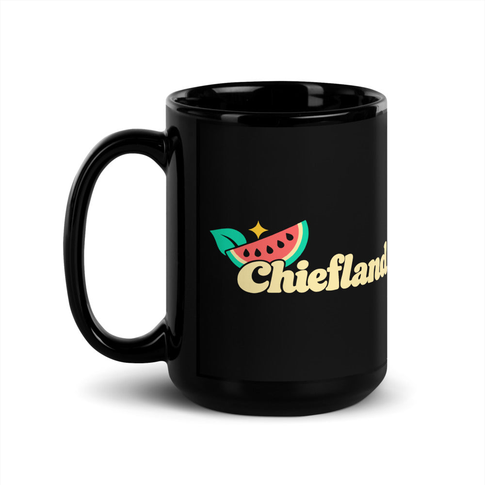 Chiefland — black mug, 15 oz, left side, logo on both sides