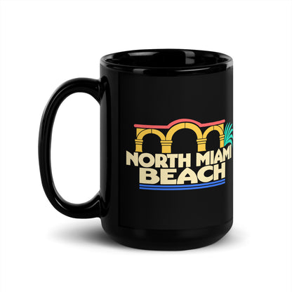North Miami Beach — black mug, 15 oz, left side, logo on both sides