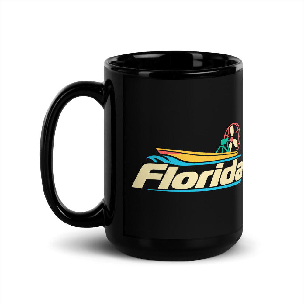 Florida Airboat — black mug, 15 oz, left side, logo on both sides