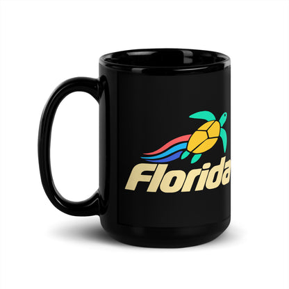 Florida Sea Turtle — black mug, 15 oz, left side, logo on both sides