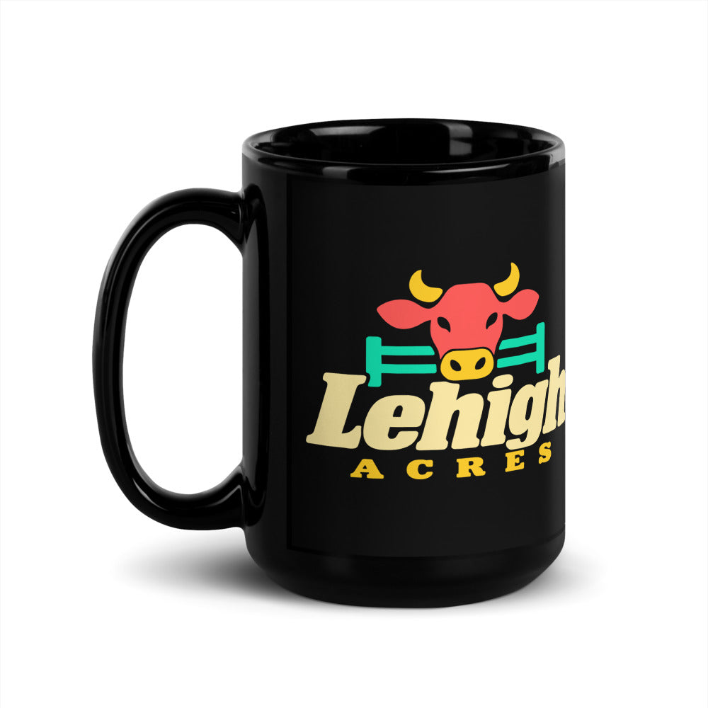 Lehigh Acres — black mug, 15 oz, left side, logo on both sides