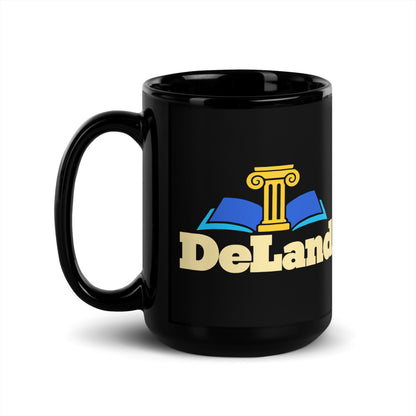 DeLand — black mug, 15 oz, left side, logo on both sides