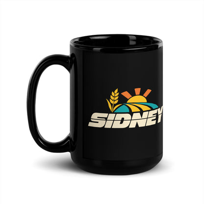 Sidney — black mug, 15 oz, left side, logo on both sides