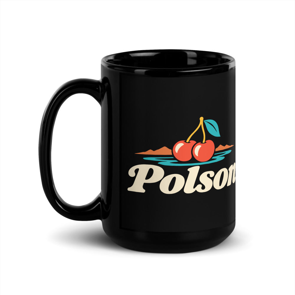 Polson — black mug, 15 oz, left side, logo on both sides