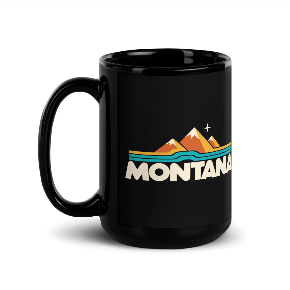 Montana Mountain Lines — black mug, 15 oz, left side, logo on both sides