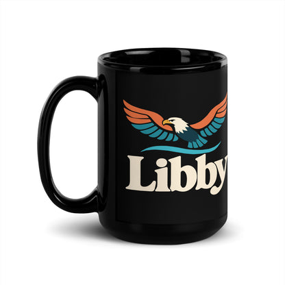 Libby — black mug, 15 oz, left side, logo on both sides